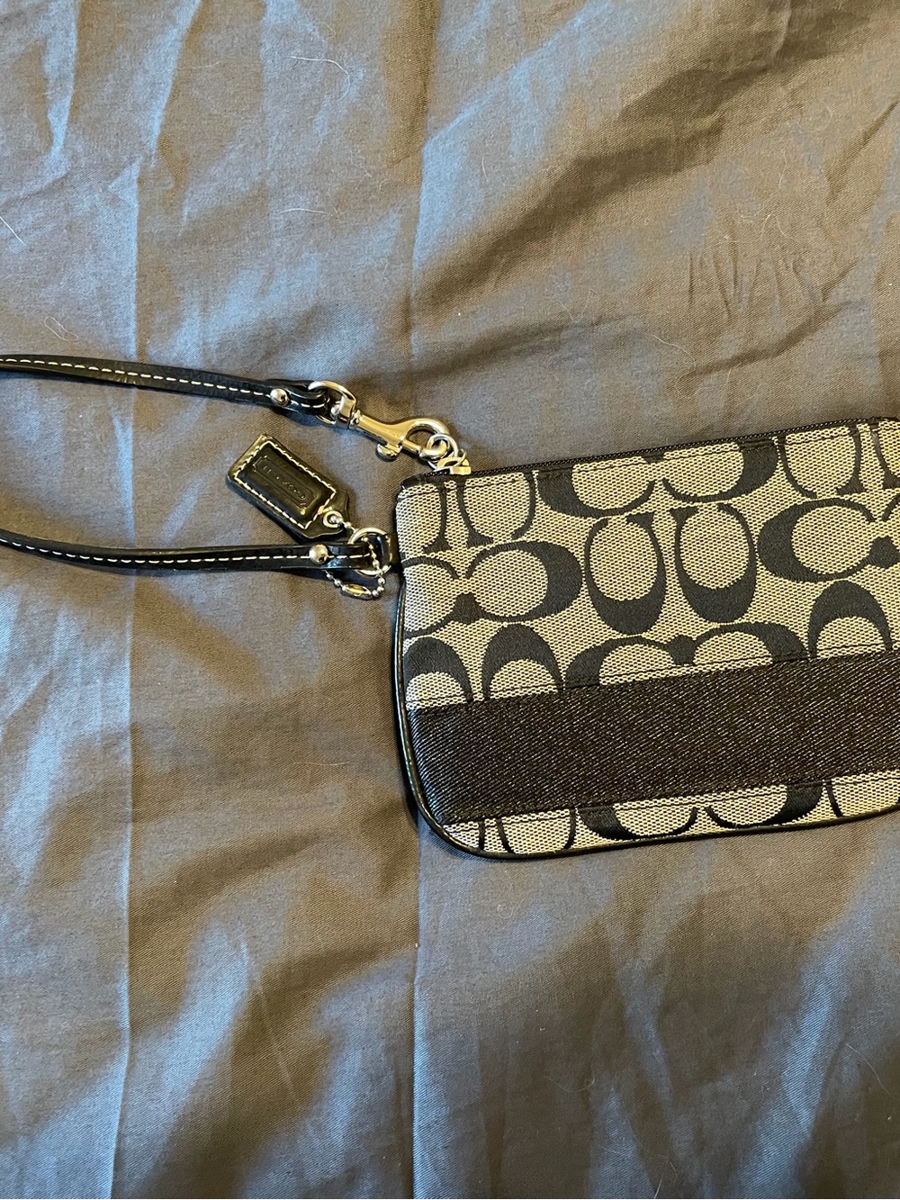 Coach Black & Gray Signature Canvas Wristlet